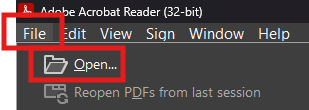 Image of opening a file in Adobe Reader